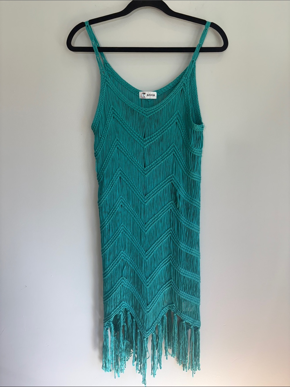 ASHA Teal Crochet Fringe Beach Cover-Up Dress